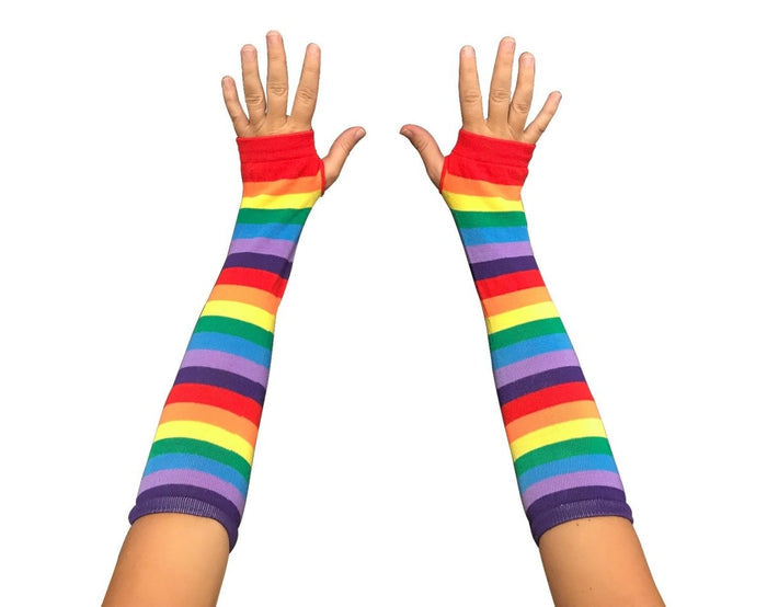 25 Pack Rainbow Pride Fingerless Elbow Length Gloves (25 Pairs)