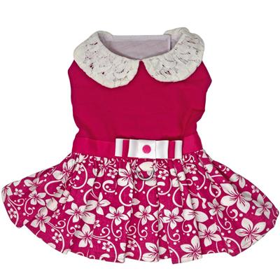 [30% OFF] Pink Hibiscus Dog Dress with Matching Leash *