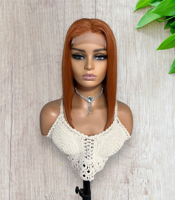 4x4 Beginner Friendly Ginger Straight Bob Transparent Lace Human Hair Wig180% Density