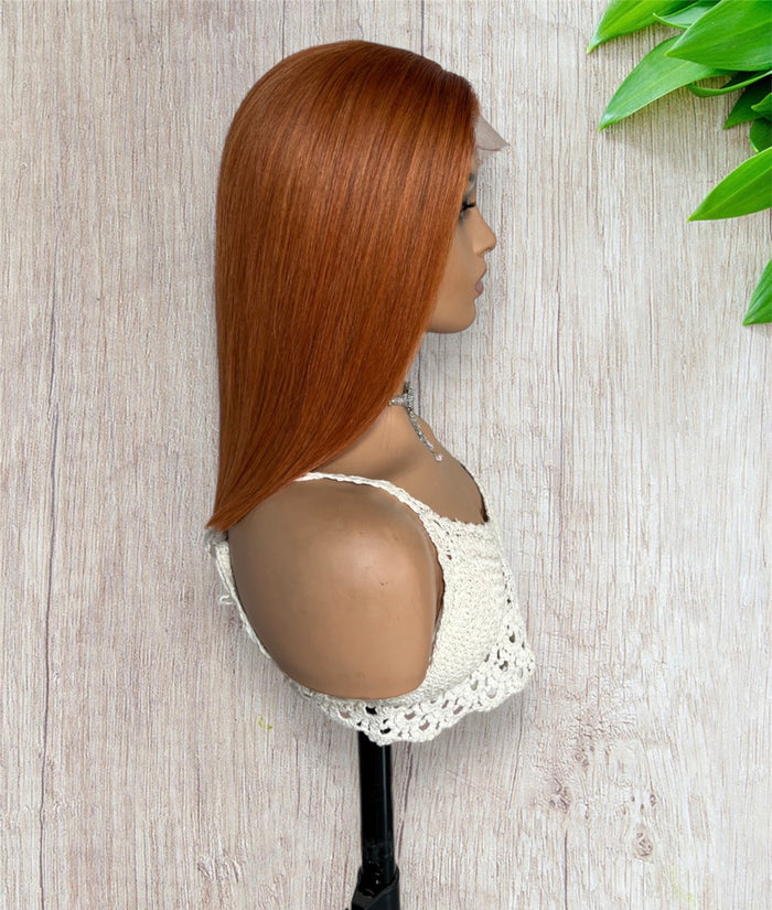 4x4 Beginner Friendly Ginger Straight Bob Transparent Lace Human Hair Wig180% Density