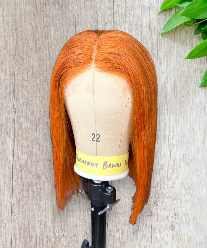 4x4 Beginner Friendly Ginger Straight Bob Transparent Lace Human Hair Wig180% Density