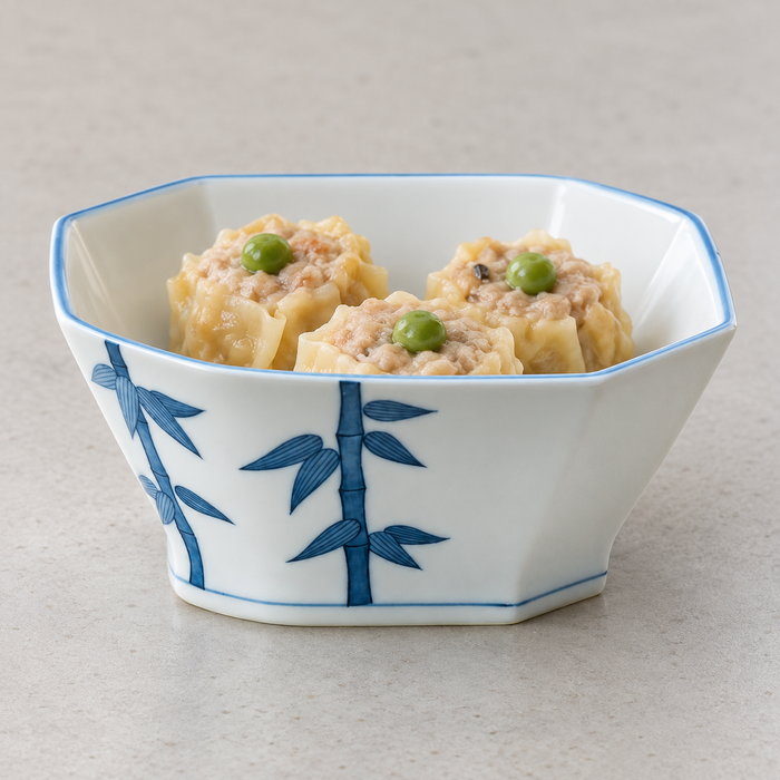 6" Square Bowl, Blue Ceramic, Serving example