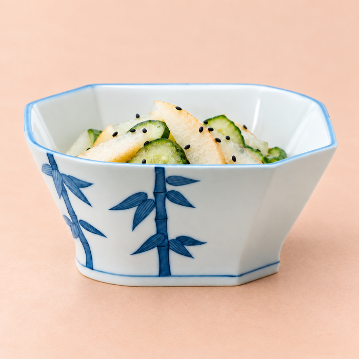 6" Square Bowl, Blue Ceramic, Styled view