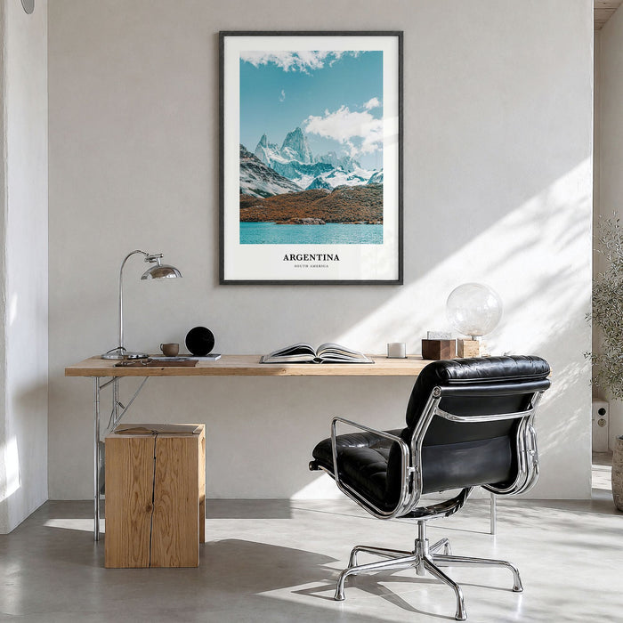 Argentina Classic Poster in a black wood frame, hanging in a bright home office