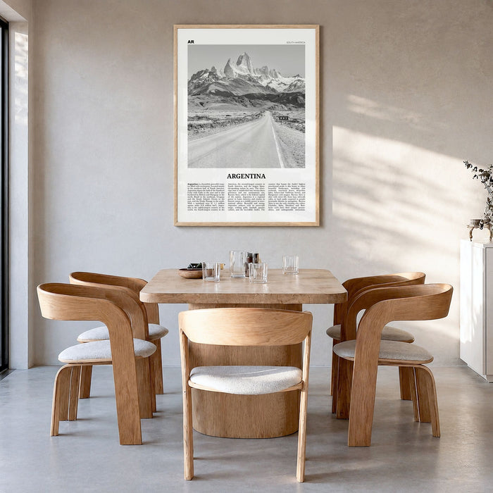 Argentina Newspaper No 1 Poster in a natural wood frame, hanging in a dining room