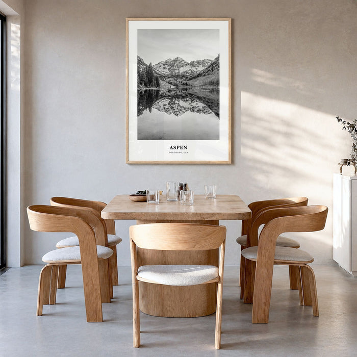 Aspen Classic Poster in a natural wood frame, hanging in a dining room