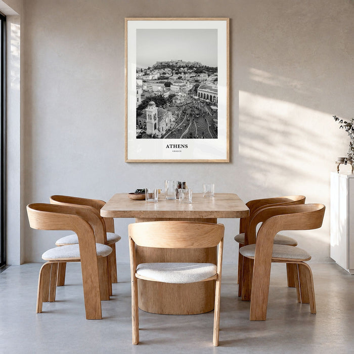 Athens, Greece Classic No 2 Poster in a natural wood frame, hanging in a dining room