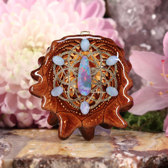 Australian Blue Opal with Gold Seed of Life and Merkaba Multi-Stone