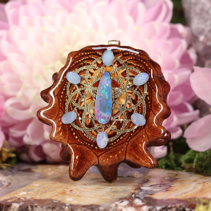 Australian Blue Opal with Gold Seed of Life and Merkaba Multi-Stone