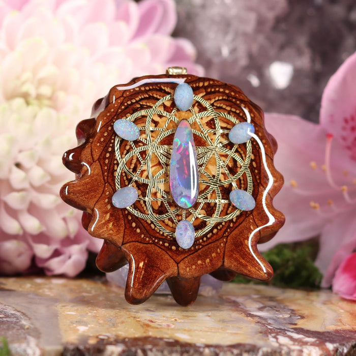 Australian Blue Opal with Gold Seed of Life and Merkaba Multi-Stone