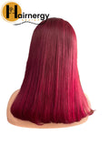 Burgundy Straight Bob Transparent Lace Human Hair Wig 13x4 free Part 180% Density