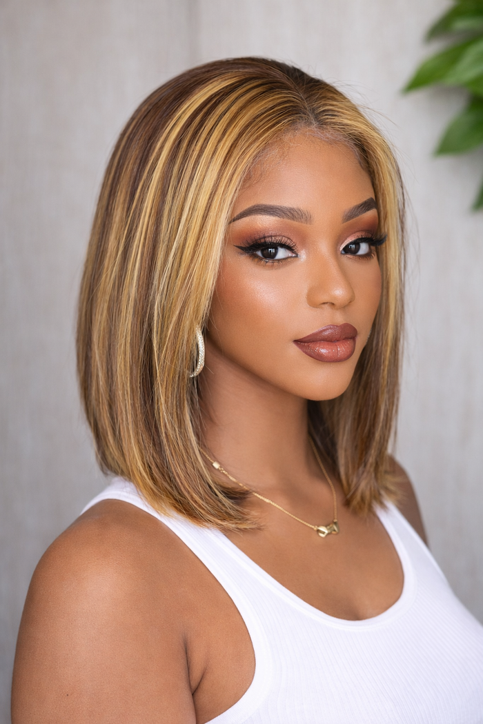 Color 27/30 Balayage Straight Bob Wig Free Parting 13x4 Lace Frontal Wig