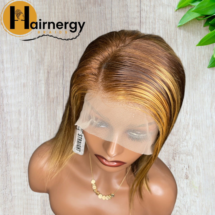 Color 27/30 Balayage Straight Bob Wig Free Parting 13x4 Lace Frontal Wig