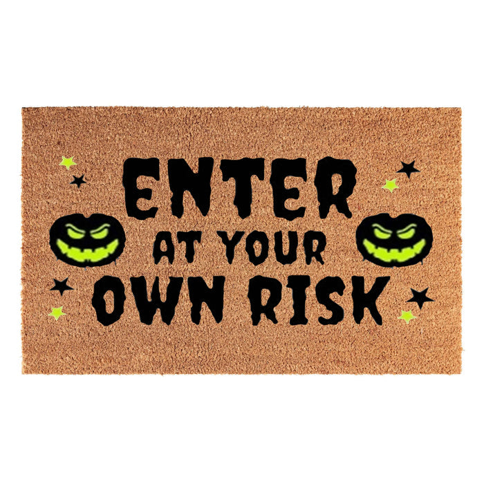 Doormat 60cm x 40cm - 'Enter At Your Own Risk' - Absorbent Coir Mat for Indoor/Outdoor