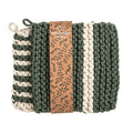 DOUBLE WHITE  & GREEN STRIPE POT HOLDER SET