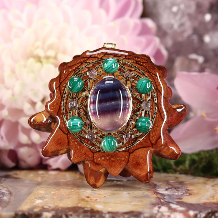 Fluorite with Gold Flower of Life Multi-Stone