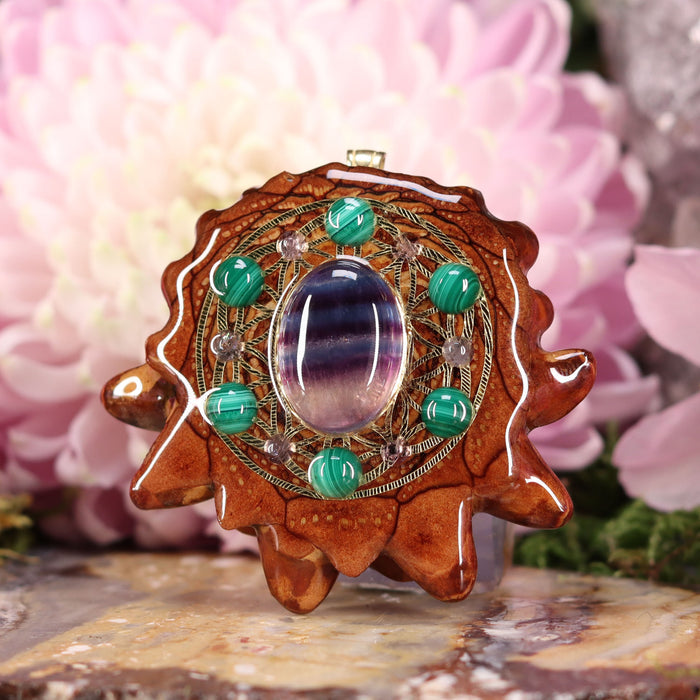 Fluorite with Gold Flower of Life Multi-Stone