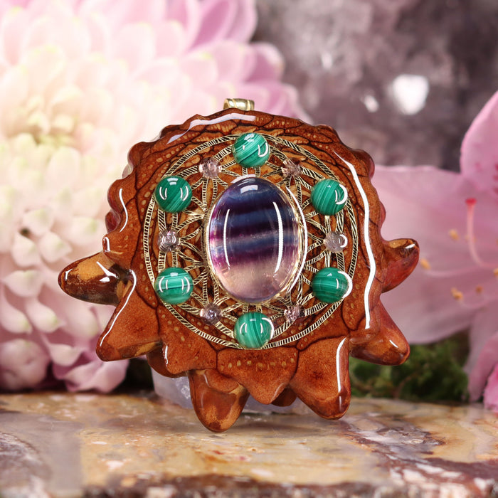 Fluorite with Gold Flower of Life Multi-Stone