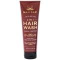 2-in-1 Exotic Musk & Sandalwood Hair Wash in black bottle with white label, moisturizing shampoo and conditioner.