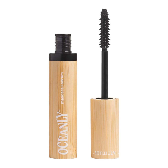 Mascara with wooden casing on a white background.