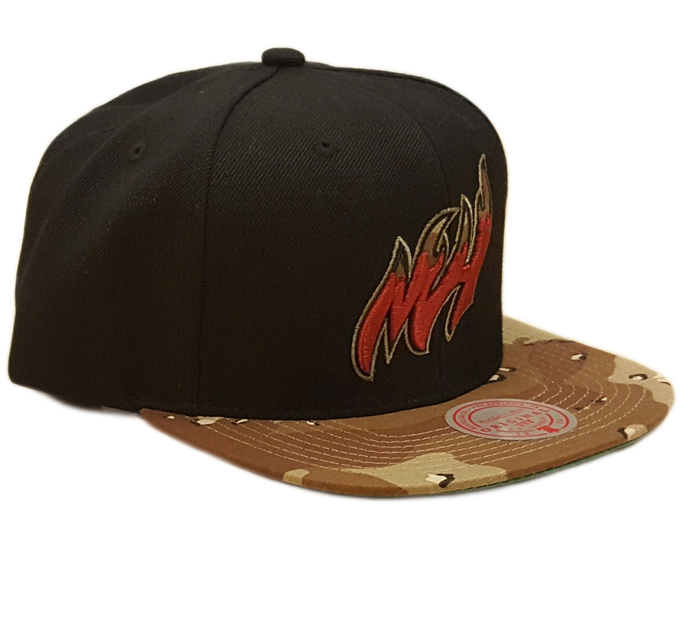 Mitchell & Ness NBA Men's Miami Heat Choco Camo HWC Snapback Adjustable Hat Black