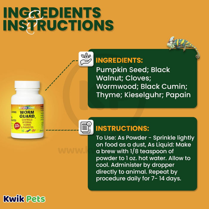 Ingredients & Instruction | Nature Zone Worm Guard Control Internal Parasites 2 oz