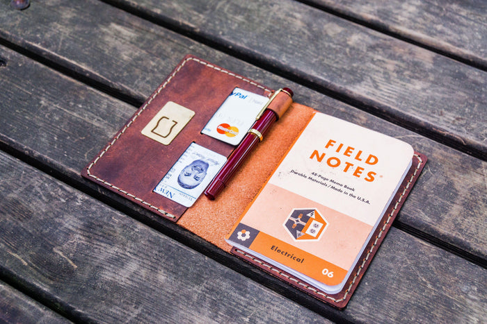 No.33 Personalized Leather Field Notes Cover - Crazy Horse Orange