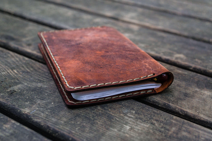 No.33 Personalized Leather Field Notes Cover - Crazy Horse Orange