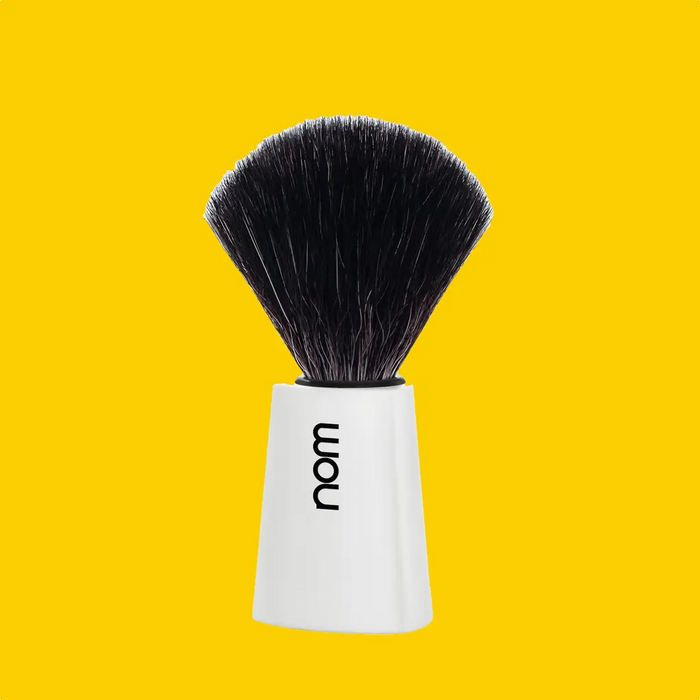 NOM Shaving Brush, Black Fibre, Plastic White - BUYBARBER.COM