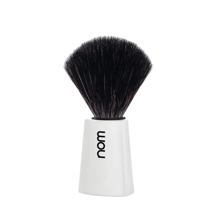 NOM Shaving Brush, Black Fibre, Plastic White - BUYBARBER.COM