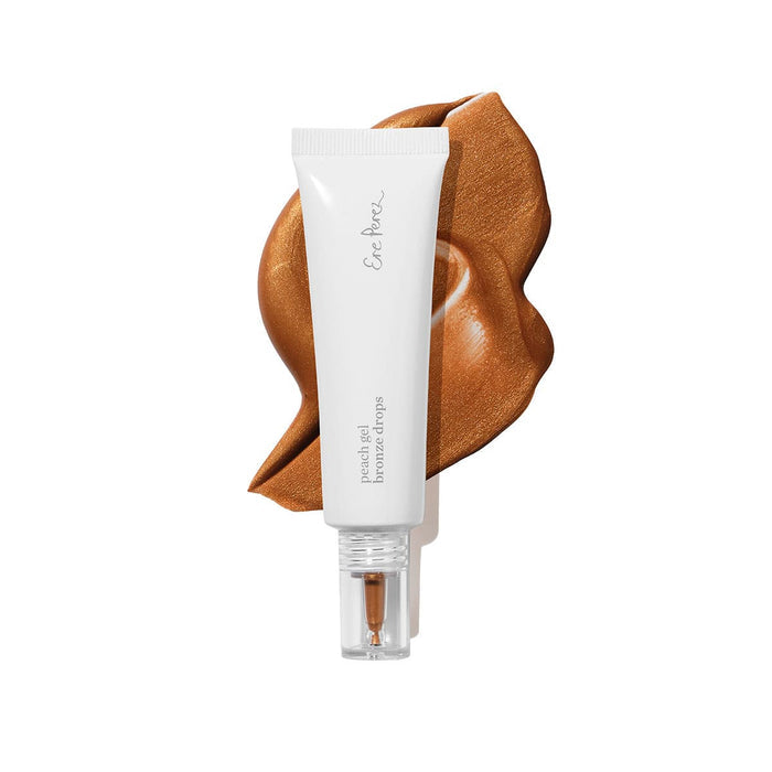 White Ere Perez Peach Gel Bronze Drops 30ml tube with brown product swatch.