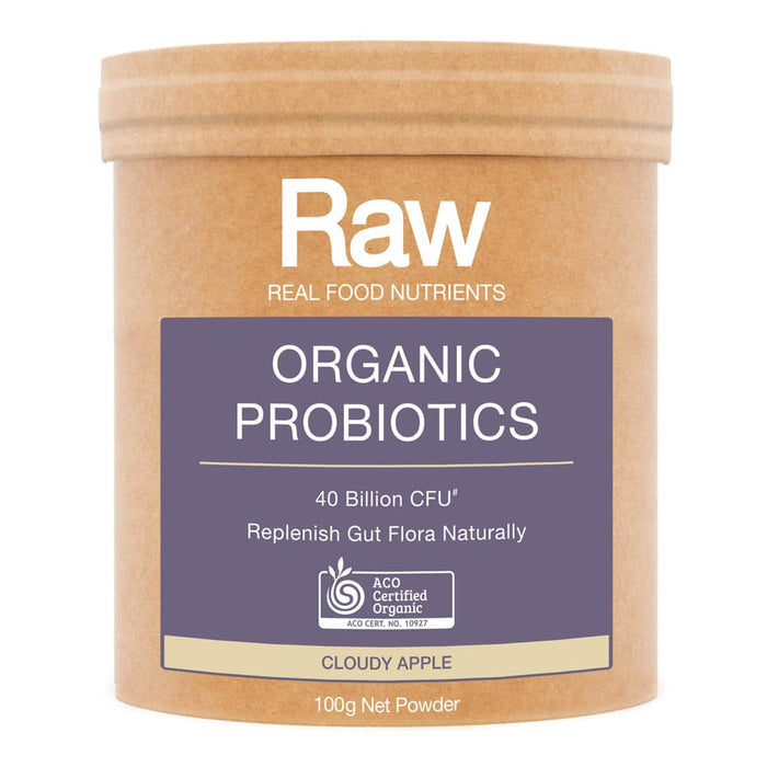 Amazonia Raw Organic Probiotics Cloudy Apple 100g with 40 billion CFU.