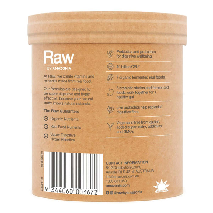 Back of Amazonia Raw Organic Cloudy Apple with product highlights.