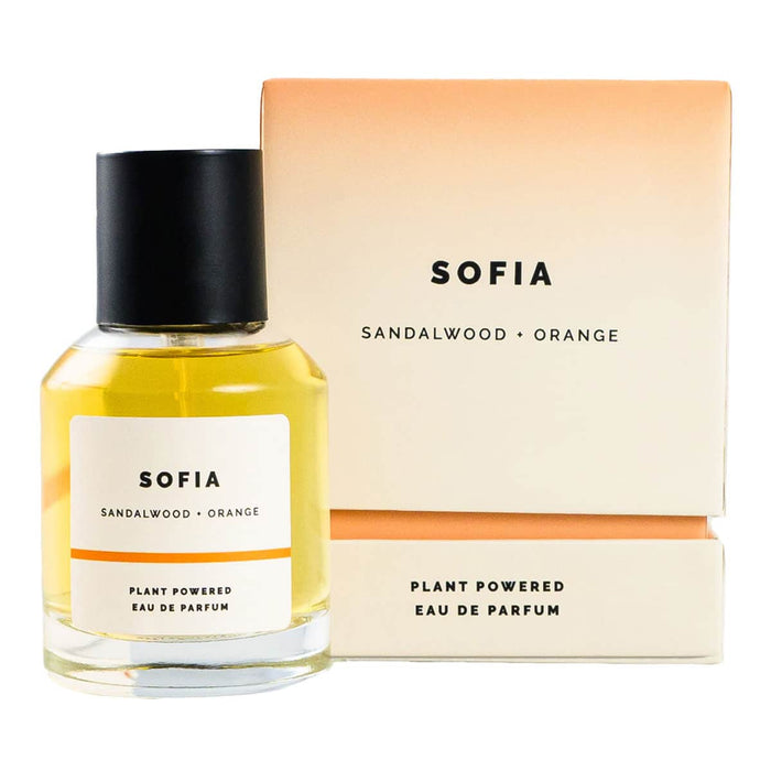ECO. Modern Essentials Sofia Sandalwood Orange eau de parfum 50ml bottle & packaging on a white background.