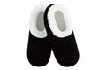 Black teddy sherpa slippers with white lining and non-skid soles by Snoozies