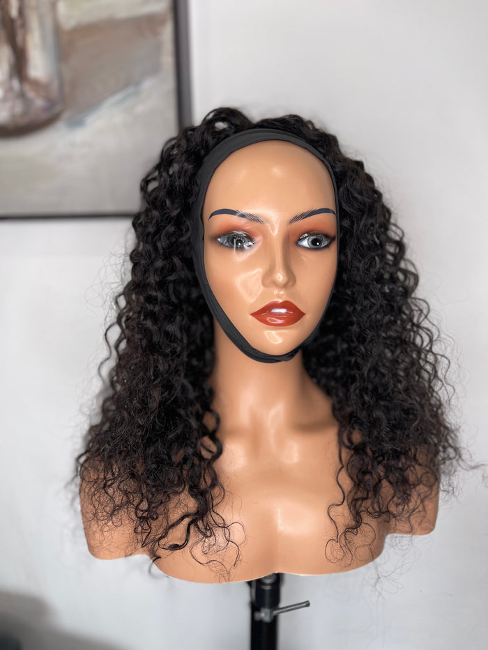 Water Wave Headband Wig 100% Human Hair Wig 180% Density Glueless Natural Black