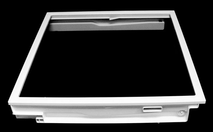 Whirlpool Refrigerator Glass Shelf  Deli Drawer Cover with Side Glide Rails at one side angle